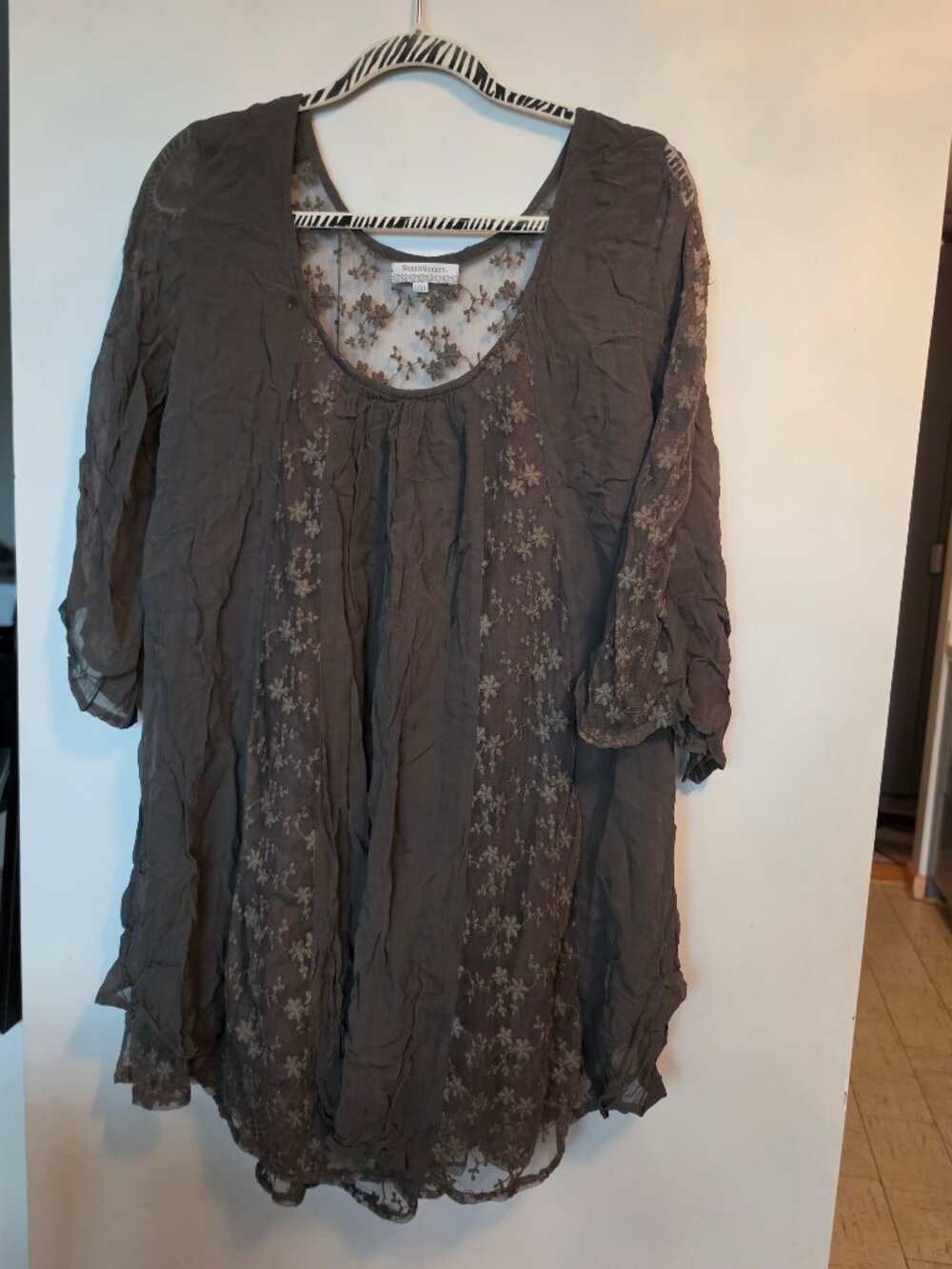 Cost Plus World Market Floral Lace Overlay Boho Dress / Tunic Size XL